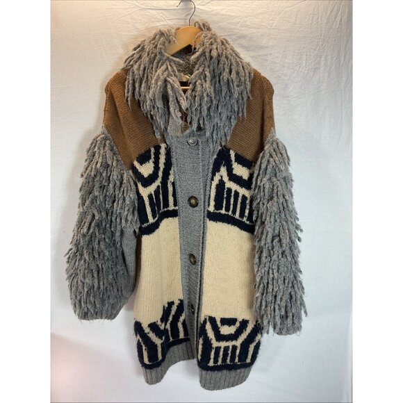 Stella McCartney southwest Wool Knit Shaggy duster Cardigan Sweater Gray Size 44 - Picture 1 of 15